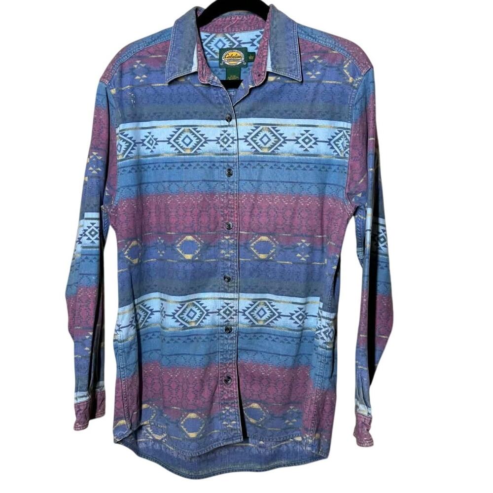 90'S/00'S VINTAGE CABELAS FOR WOMEN WESTERN 100% COTTON BUTTON-UP SHIRT SIZE L